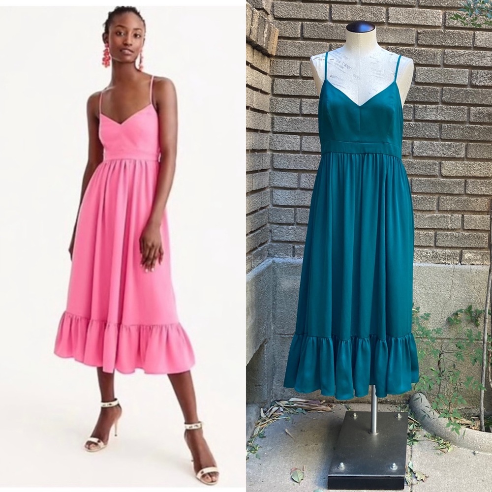 J. Crew Drapey Spaghetti Strap Emerald Green Midi Dress NWT (8T)